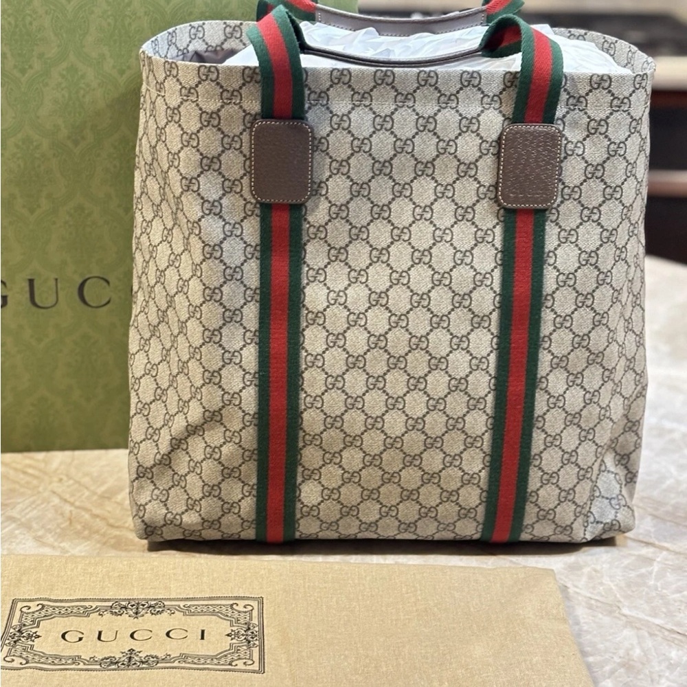 Gucci Beige and Brown Monogram Tote - Authentic